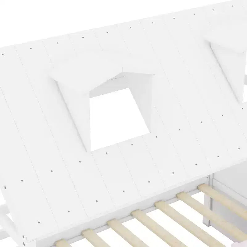 Luxystar Modern Wood House Bed Frame with 4 Drawers and Shelf