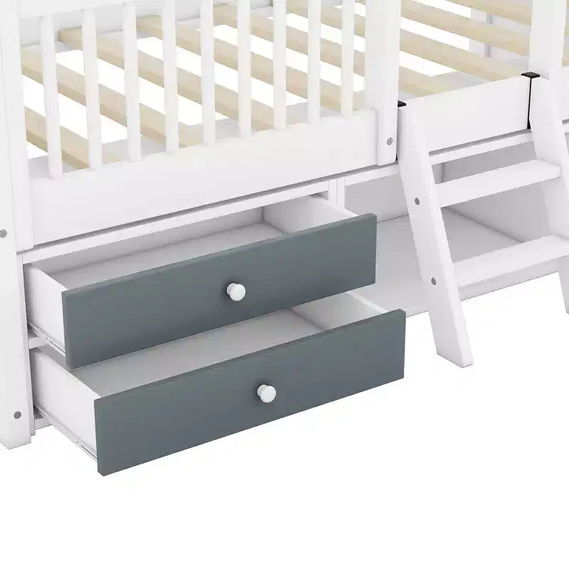 Luxystar Modern Wood House Bed Frame with 4 Drawers and Shelf