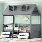 Luxystar Modern Wood House Bed Frame with 4 Drawers and Shelf