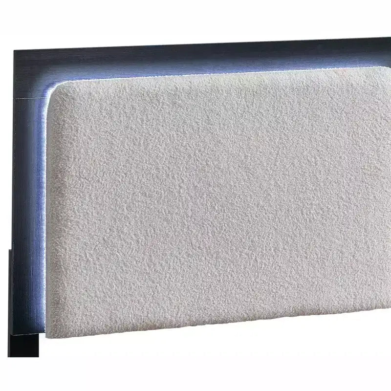 Passion Furniture Steeler Black and Gold Wood Frame Twin Panel Bed with LED Lighted Headboard