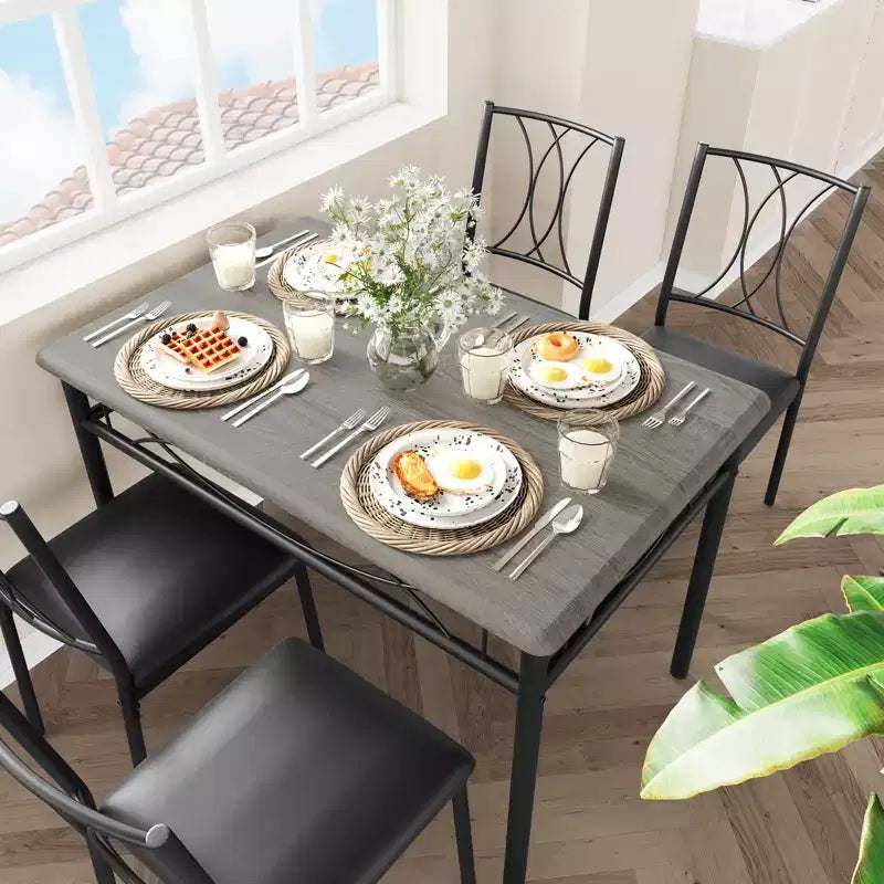 5 Piece Dining Table Set for 4, Rectangular Kitchen Table with Upholstered Chairs, Sturdy Metal Frame, Rustic Grey, for Modern Apartment/Dining Room