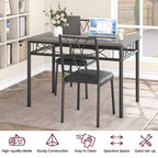 5 Piece Dining Table Set for 4, Rectangular Kitchen Table with Upholstered Chairs, Sturdy Metal Frame, Rustic Grey, for Modern Apartment/Dining Room