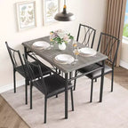 5 Piece Dining Table Set for 4, Rectangular Kitchen Table with Upholstered Chairs, Sturdy Metal Frame, Rustic Grey, for Modern Apartment/Dining Room