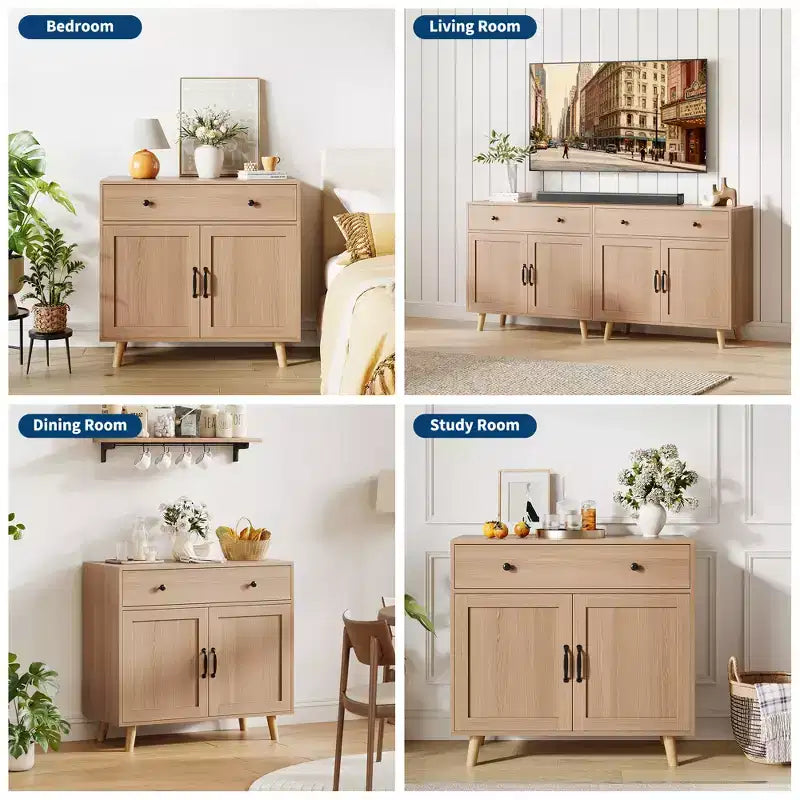 Freestanding Wooden Bookcase with Storage Cabinet, Doors & Drawers  72.4 Display Bookshelf for Living Room, Bedroom, Home Office, Kitchen
