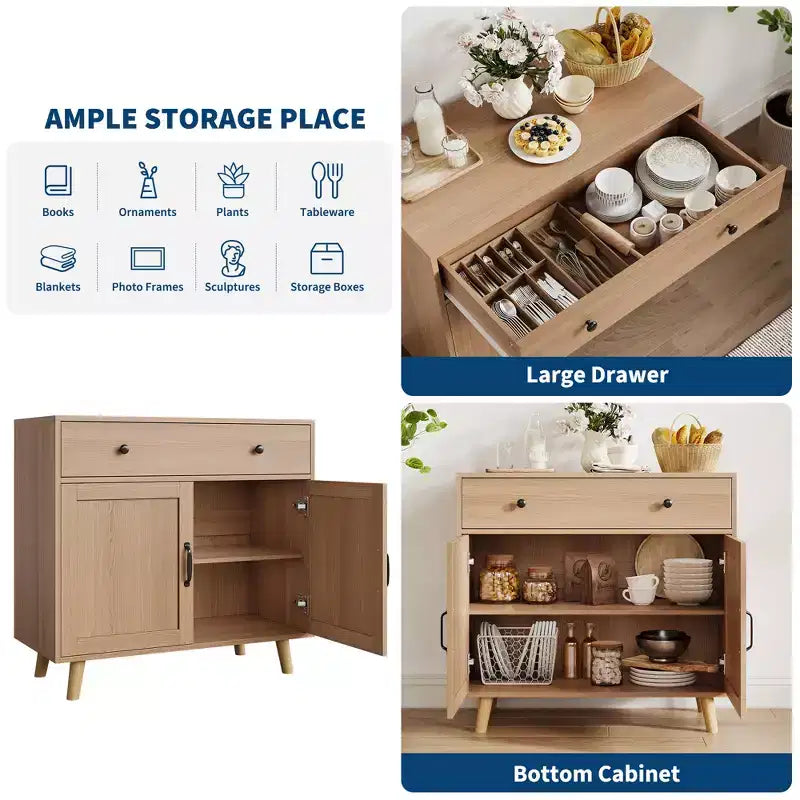 Freestanding Wooden Bookcase with Storage Cabinet, Doors & Drawers  72.4 Display Bookshelf for Living Room, Bedroom, Home Office, Kitchen