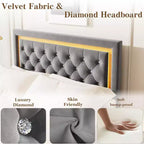 Floating Bed Frame with Diamond Headboard, Upholstered Platform Bed, Wood Slats Support, No Box Spring Needed, Easy Assembly