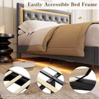 Floating Bed Frame with Diamond Headboard, Upholstered Platform Bed, Wood Slats Support, No Box Spring Needed, Easy Assembly