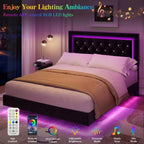 Floating Bed Frame with Diamond Headboard, Upholstered Platform Bed, Wood Slats Support, No Box Spring Needed, Easy Assembly