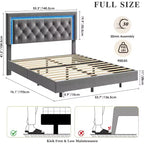 Floating Bed Frame with Diamond Headboard, Upholstered Platform Bed, Wood Slats Support, No Box Spring Needed, Easy Assembly