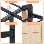 Rattan Platform Bed Frame with Metal Slats, Underbed Storage, No Box Spring Needed, Boho Style, Queen Size, Black/White, with/without RGB LED Light