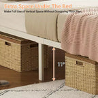 Rattan Platform Bed Frame with Metal Slats, Underbed Storage, No Box Spring Needed, Boho Style, Queen Size, Black/White, with/without RGB LED Light