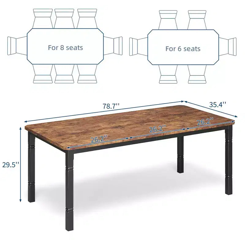 79 Dining Table for 6-8, Modern Rectangular Kitchen Table with Sturdy Metal Legs, Farmhouse Wood Table for Home Office