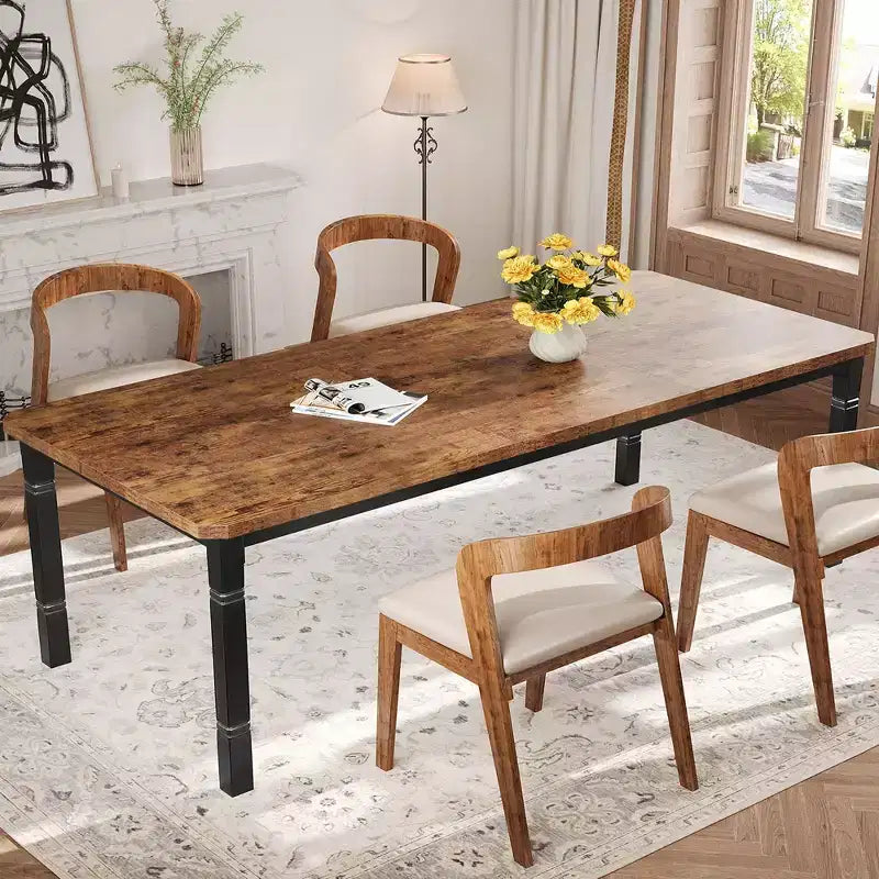 79 Dining Table for 6-8, Modern Rectangular Kitchen Table with Sturdy Metal Legs, Farmhouse Wood Table for Home Office