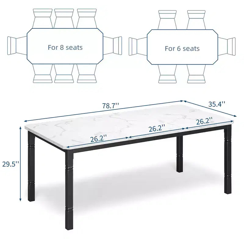 79 Dining Table for 6-8, Modern Rectangular Kitchen Table with Sturdy Metal Legs, Farmhouse Wood Table for Home Office