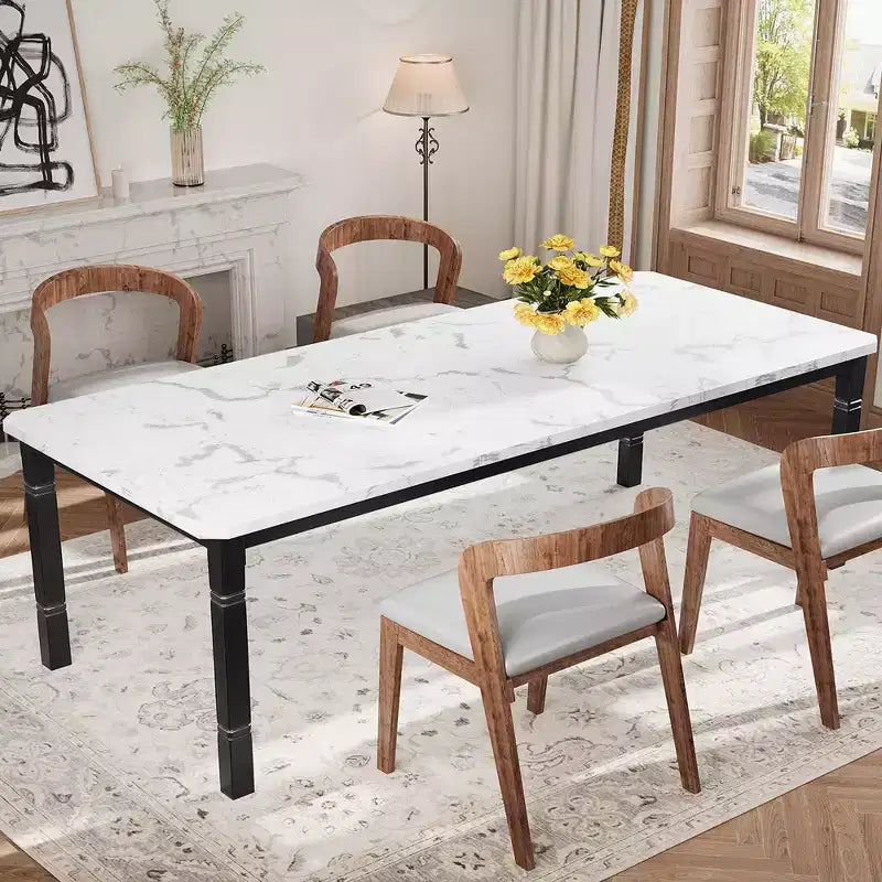 79 Dining Table for 6-8, Modern Rectangular Kitchen Table with Sturdy Metal Legs, Farmhouse Wood Table for Home Office