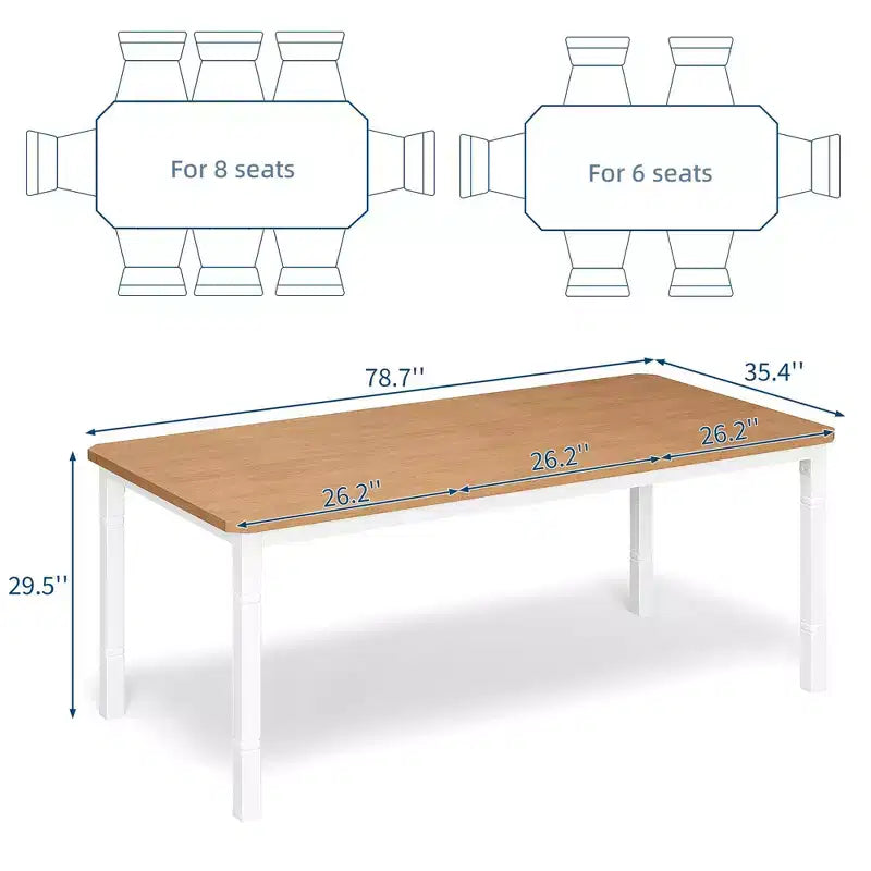 79 Dining Table for 6-8, Modern Rectangular Kitchen Table with Sturdy Metal Legs, Farmhouse Wood Table for Home Office