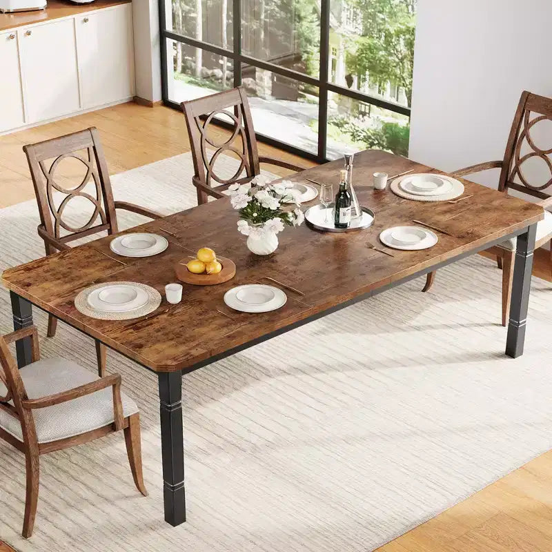 79 Dining Table for 6-8, Modern Rectangular Kitchen Table with Sturdy Metal Legs, Farmhouse Wood Table for Home Office