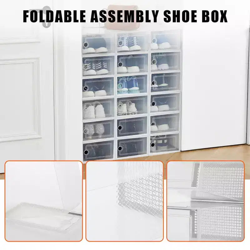 Lot de 18 grandes boîtes à chaussures pliables, organisateurs de rangement de chaussures en plastique empilables pour placard, conteneurs à baskets transparents avec couvercle à charnière