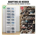 Lot de 18 grandes boîtes à chaussures pliables, organisateurs de rangement de chaussures en plastique empilables pour placard, conteneurs à baskets transparents avec couvercle à charnière