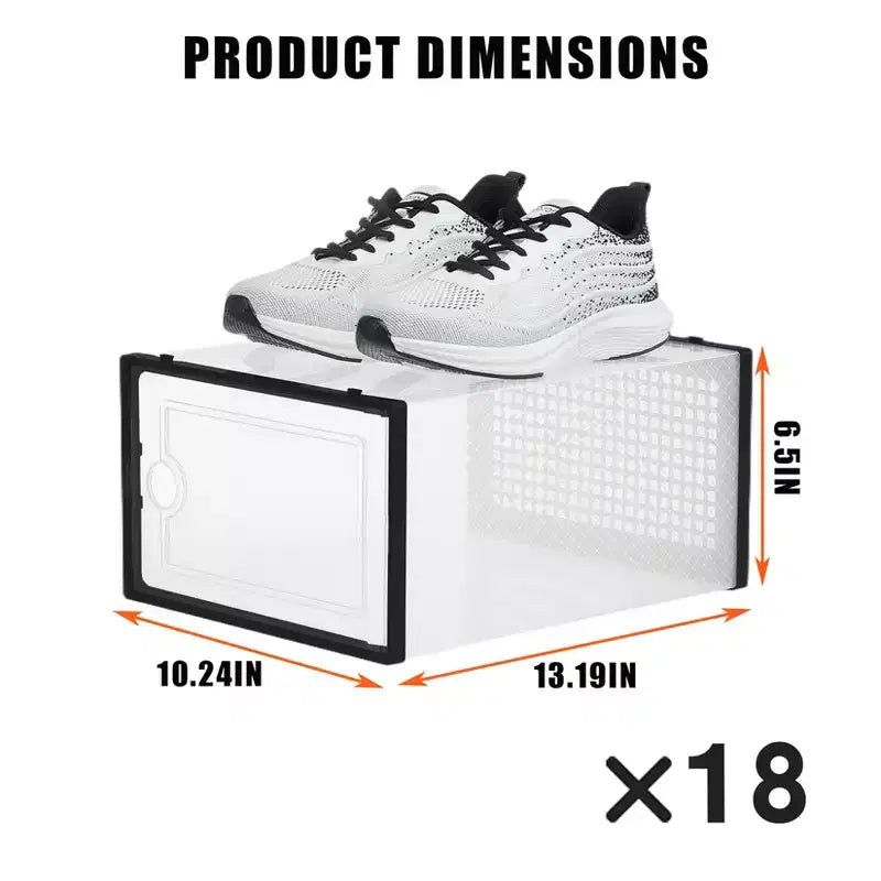 Lot de 18 grandes boîtes à chaussures pliables, organisateurs de rangement de chaussures en plastique empilables pour placard, conteneurs à baskets transparents avec couvercle à charnière