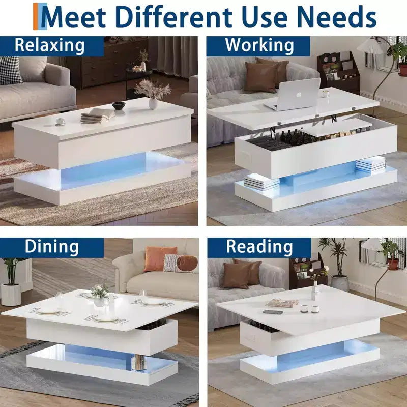 Acekool Lift Top Coffee Table with Storage, 47 High Gloss Adjustable Table for Living Room & Home Office