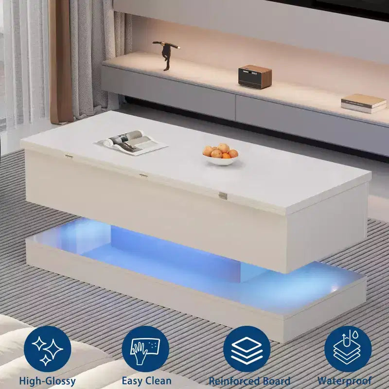 Acekool Lift Top Coffee Table with Storage, 47 High Gloss Adjustable Table for Living Room & Home Office