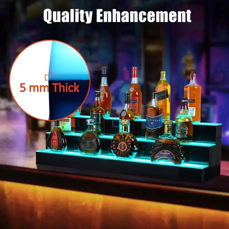 3-Tier 60 Inch LED Lighted Liquor Bottle Display Shelf, Acrylic, Multicolor RGB, Wall-Mounted, Remote & App Control, for Home/Commercial Bar Storage