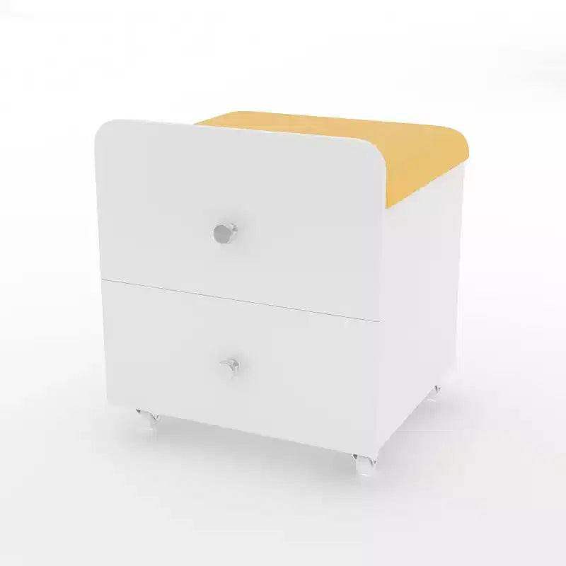 Modern Vanity Stool with Storage Drawer, 17.3 PU Leather Ottoman with Lockable Wheels, Multifunctional Makeup Chair for Bedroom & Living Room