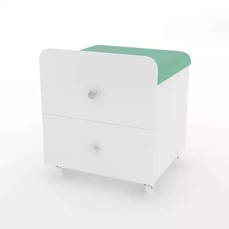Modern Vanity Stool with Storage Drawer, 17.3 PU Leather Ottoman with Lockable Wheels, Multifunctional Makeup Chair for Bedroom & Living Room