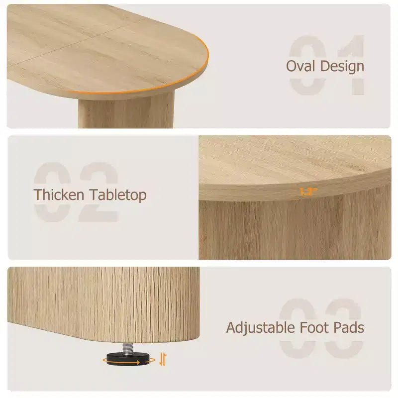 62.99 Inch Oval Dining Table for 4-6 Farmhouse Dining Table with Double Pedestal Base Wooden Kitchen Table for Dining Room Living Room, Wood Color