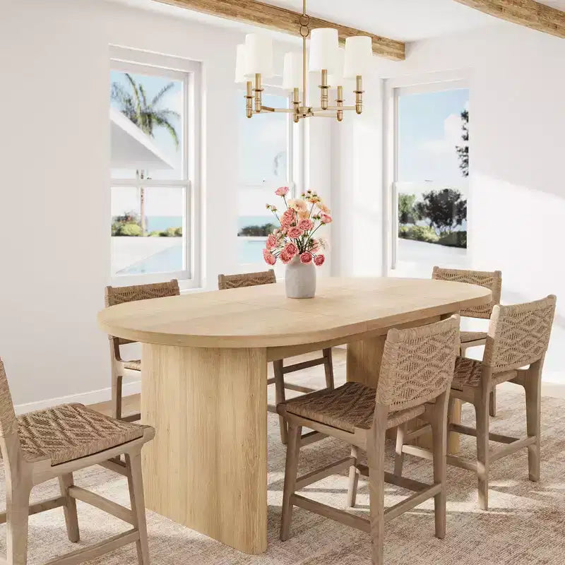 62.99 Inch Oval Dining Table for 4-6 Farmhouse Dining Table with Double Pedestal Base Wooden Kitchen Table for Dining Room Living Room, Wood Color