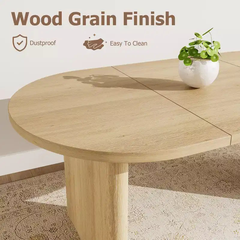 62.99 Inch Oval Dining Table for 4-6 Farmhouse Dining Table with Double Pedestal Base Wooden Kitchen Table for Dining Room Living Room, Wood Color