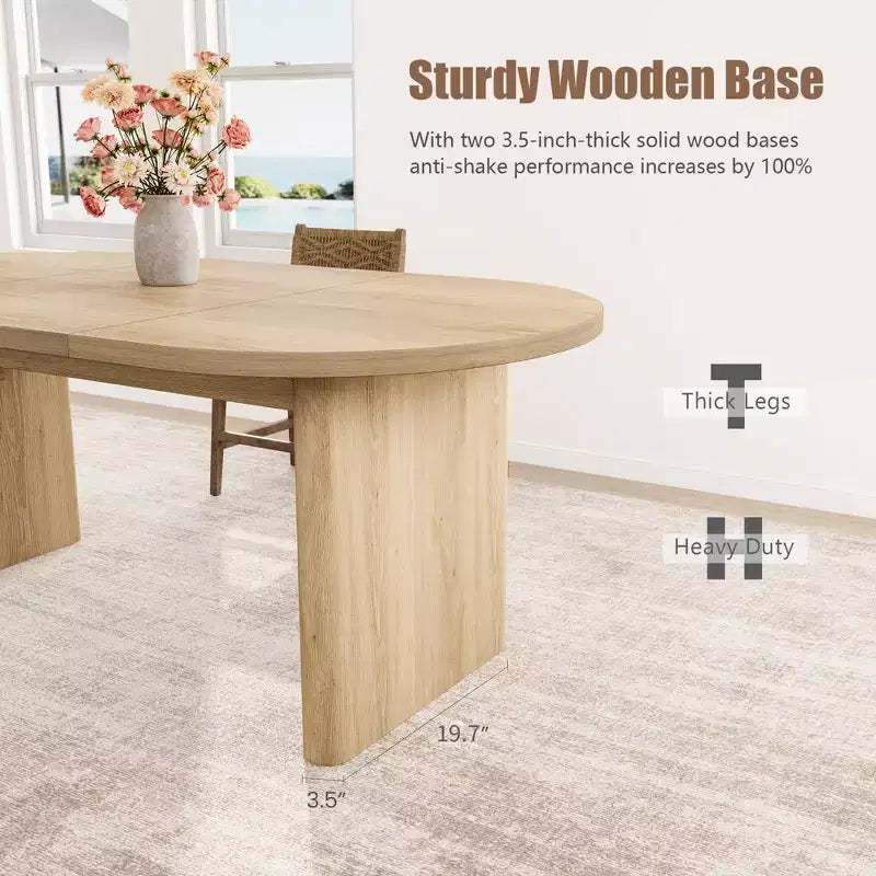 62.99 Inch Oval Dining Table for 4-6 Farmhouse Dining Table with Double Pedestal Base Wooden Kitchen Table for Dining Room Living Room, Wood Color
