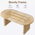 62.99 Inch Oval Dining Table for 4-6 Farmhouse Dining Table with Double Pedestal Base Wooden Kitchen Table for Dining Room Living Room, Wood Color