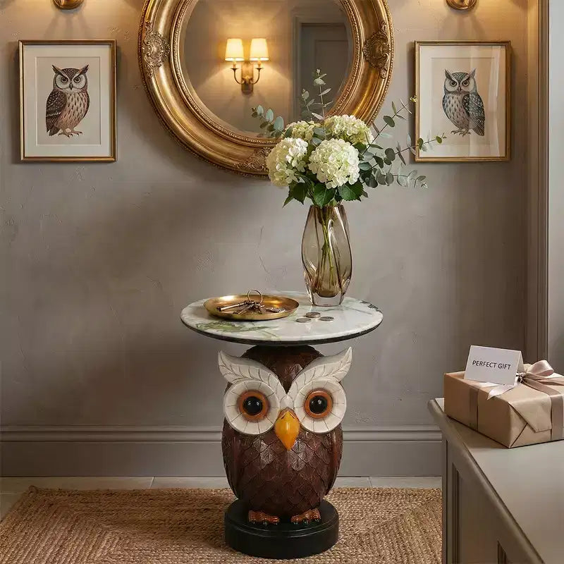 Zeus & Ruta Owl Accent Table, Animal Statue End Table for Living Room Decoration