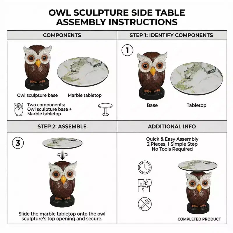 Zeus & Ruta Owl Accent Table, Animal Statue End Table for Living Room Decoration