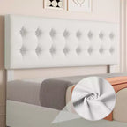 Bed Frame with 4 Storage Drawers and Adjustable Headboard, Faux Leather Upholstered Platform, Button Tufted, Strong Wooden Slats, No Box Spring Needed