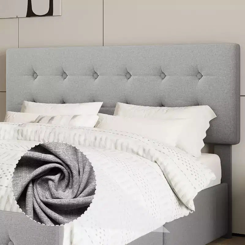 Bed Frame with 4 Storage Drawers and Adjustable Headboard, Faux Leather Upholstered Platform, Button Tufted, Strong Wooden Slats, No Box Spring Needed