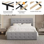 Bed Frame with 4 Storage Drawers and Adjustable Headboard, Faux Leather Upholstered Platform, Button Tufted, Strong Wooden Slats, No Box Spring Needed