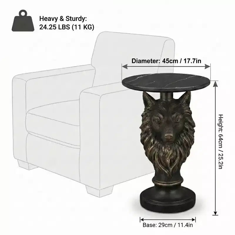 Wolf Head Accent Table, Animal Statue End Table for Living Room Home Decor