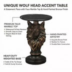 Wolf Head Accent Table, Animal Statue End Table for Living Room Home Decor