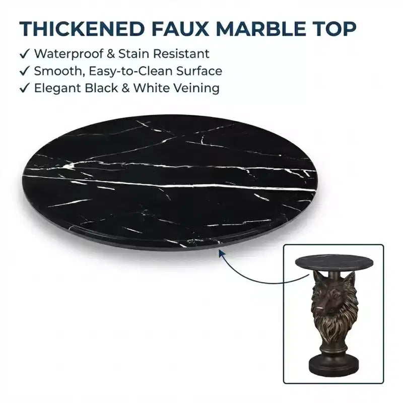 Wolf Head Accent Table, Animal Statue End Table for Living Room Home Decor