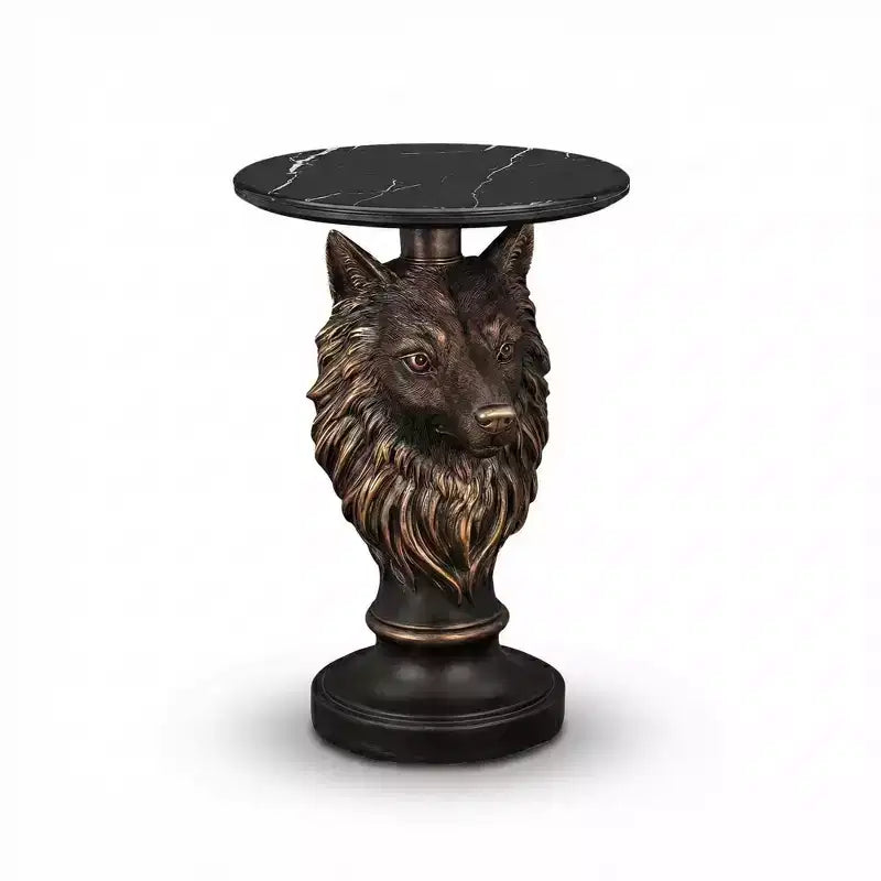 Wolf Head Accent Table, Animal Statue End Table for Living Room Home Decor