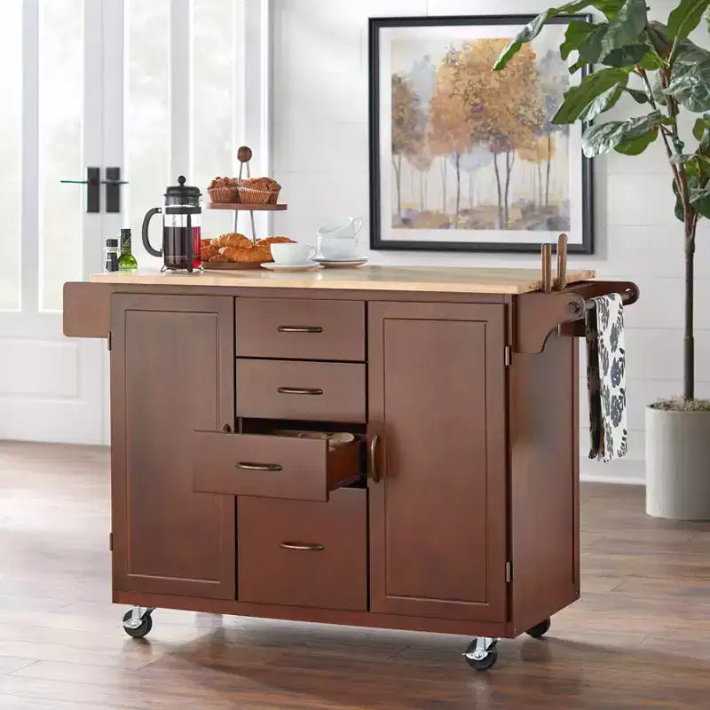 Buylateral Cottage Country Wood Top Kitchen Cart