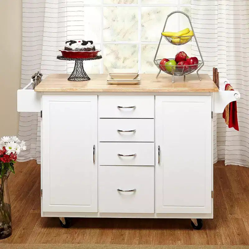 Buylateral Cottage Country Wood Top Kitchen Cart