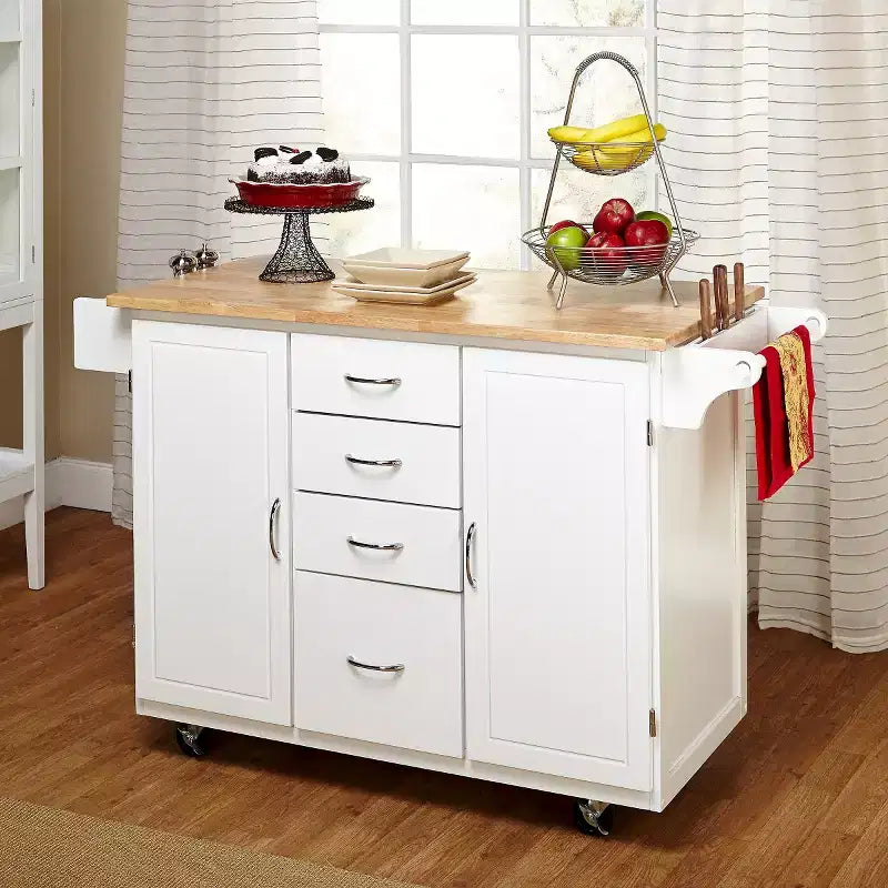 Buylateral Cottage Country Wood Top Kitchen Cart