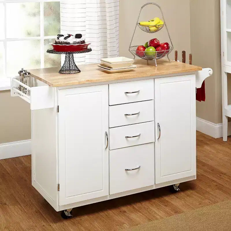 Buylateral Cottage Country Wood Top Kitchen Cart