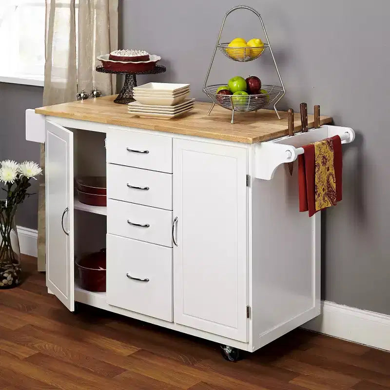 Buylateral Cottage Country Wood Top Kitchen Cart
