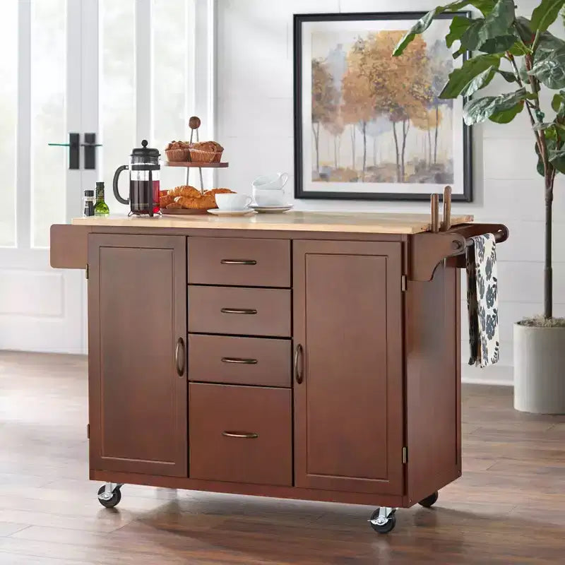 Buylateral Cottage Country Wood Top Kitchen Cart