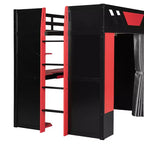 Luxystar Full Loft Bed With Lighted Computer Desk, Keyboard Tray, Storage Shelves and Blackout Curtain
